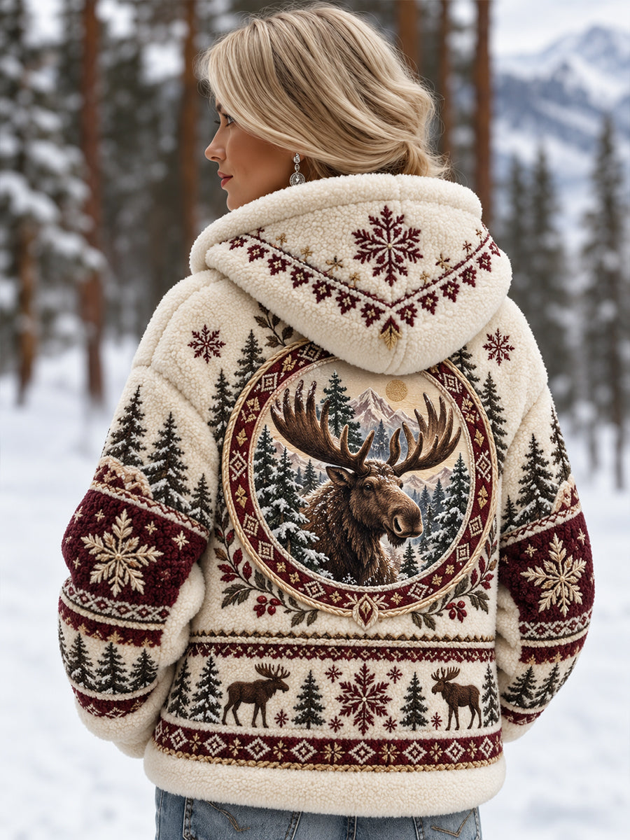 Kvinder Nordic Forest Animal Print Zip-Up Hoodie