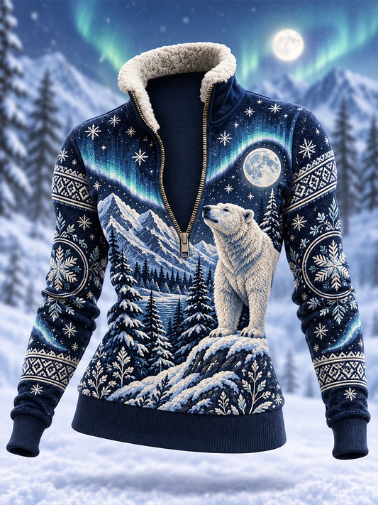 Kvinders nordiske skovdyr er fremhævet på sweatshirten med opretstående krave.