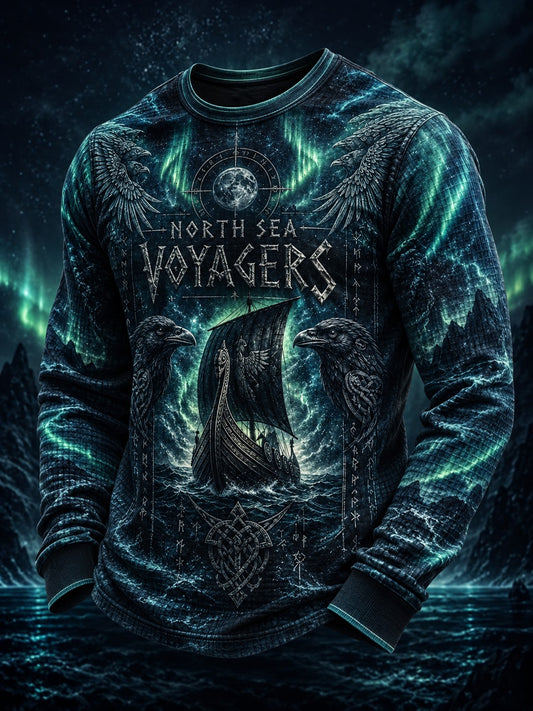 Mænds vikinge trykt vaffel lang ærme T-shirt