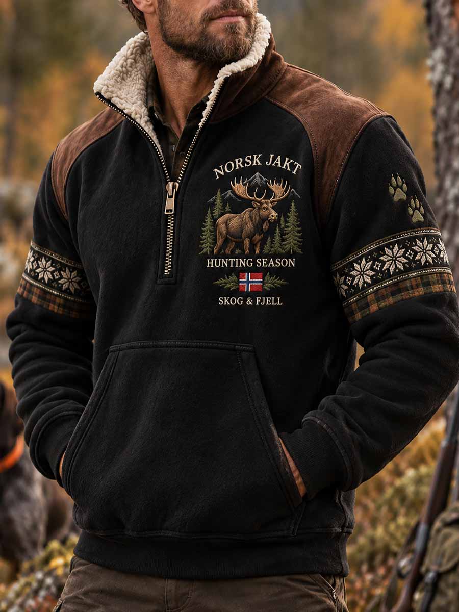 Mænds vintage sweatshirt med traditionelt jagtmotiv