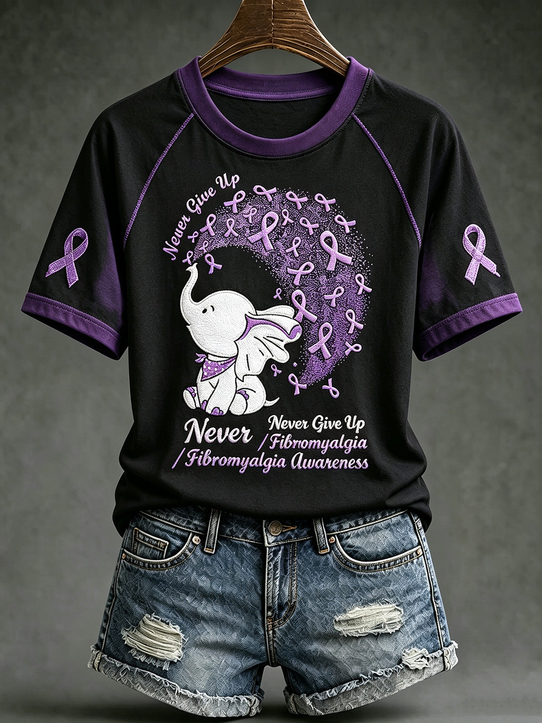 Kvinder lilla anti-cancer mønster trykt afslappet kort ærme T-shirt