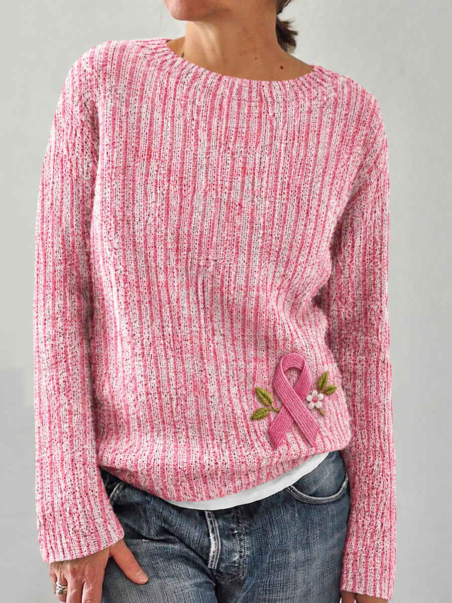 Kvinders Pink Ribbon Blomster Print Langærmet Sweater.