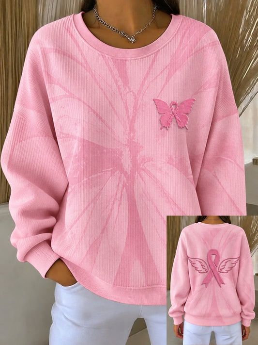 Kvinders brystkræft Pink Print Casual Sweatshirt
