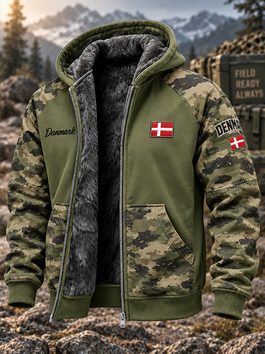 Herre-hættetrøje med lange ærmer og camouflageprint med hyldestmotiv til veteraner