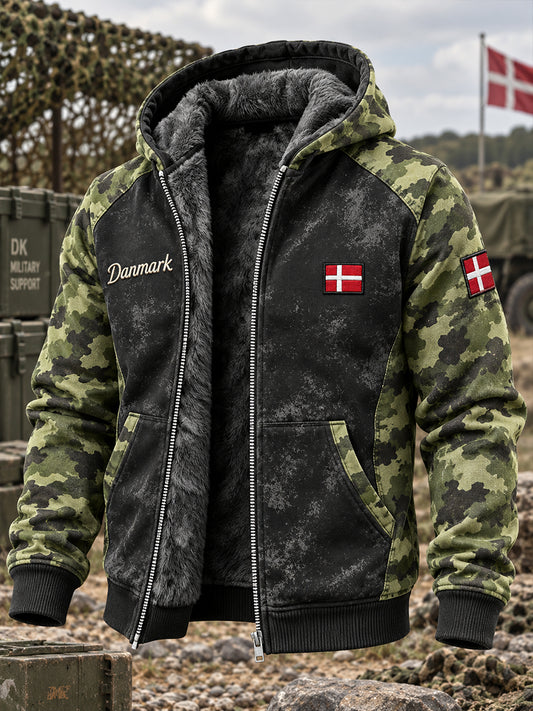 Herre-hættetrøje med lange ærmer og camouflageprint med hyldestmotiv til veteraner