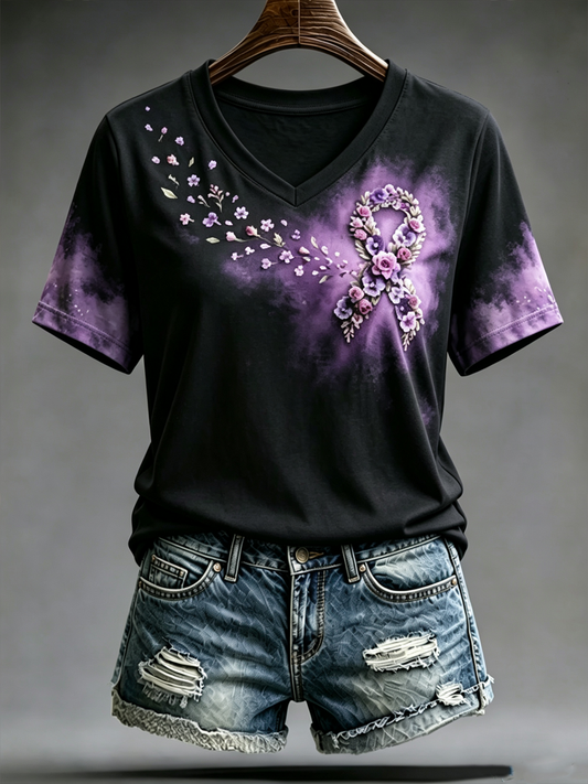 Kvinders Alzheimers bevidsthed Purple Art Print kortærmet T-shirt