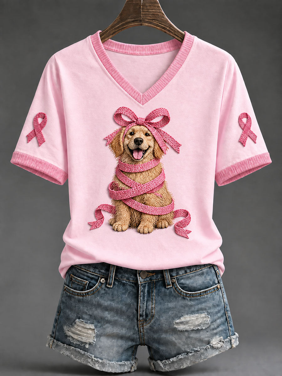 Kvinders lyserøde bånd Golden retriever Print Casual T-shirt