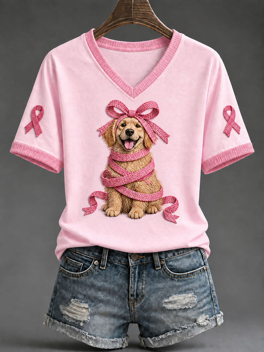 Kvinders lyserøde bånd Golden retriever Print Casual T-shirt