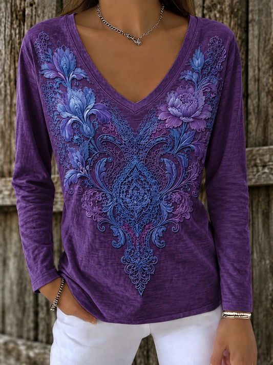 Kvinders Alzheimers bevidsthed Purple Art Print V-hals T-shirt