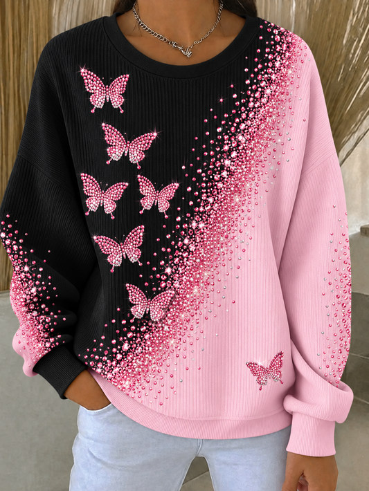 Kvinders brystkræft ribbet rundhals-sweatshirt