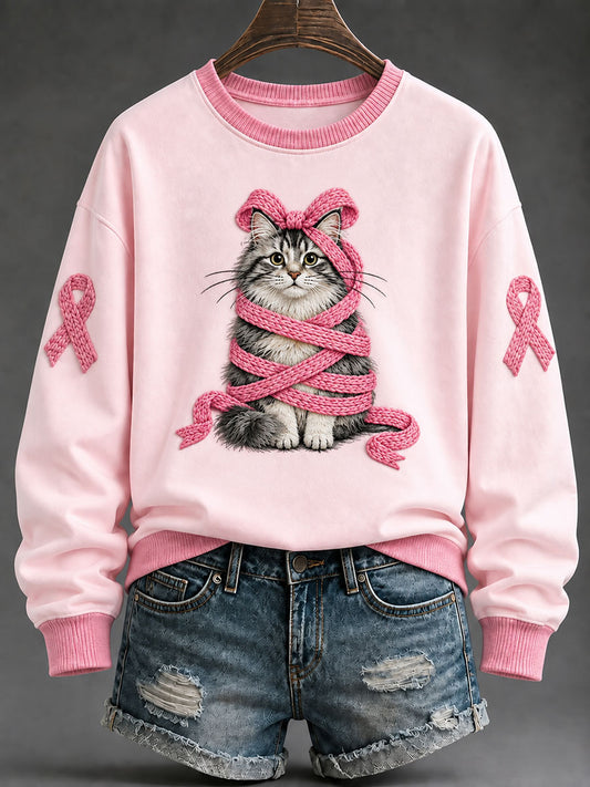Kvinders Pink Ribbon Maine Print Casual Regelmæssig Sweatshirt