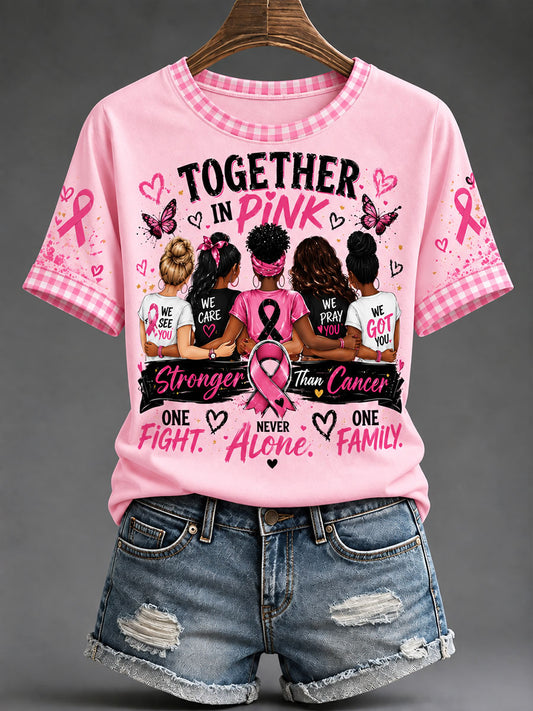 T-shirt med print om bevidsthed om brystkræft hos kvinder