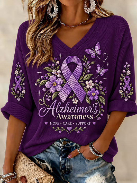 Kvinders Alzheimers bevidsthed Purple Art Print Waffle T-shirt