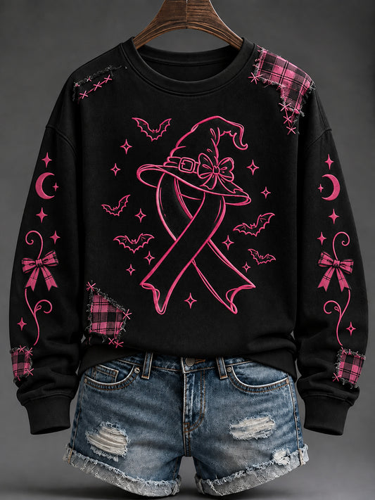Dame-sweatshirt med tryk af brystkræft