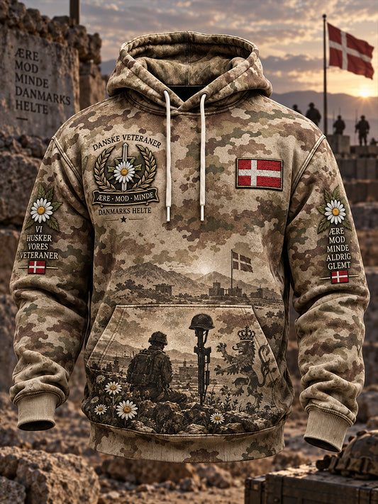 Mænds langærme hættet sweatshirt med Veteran Memorial grafisk print