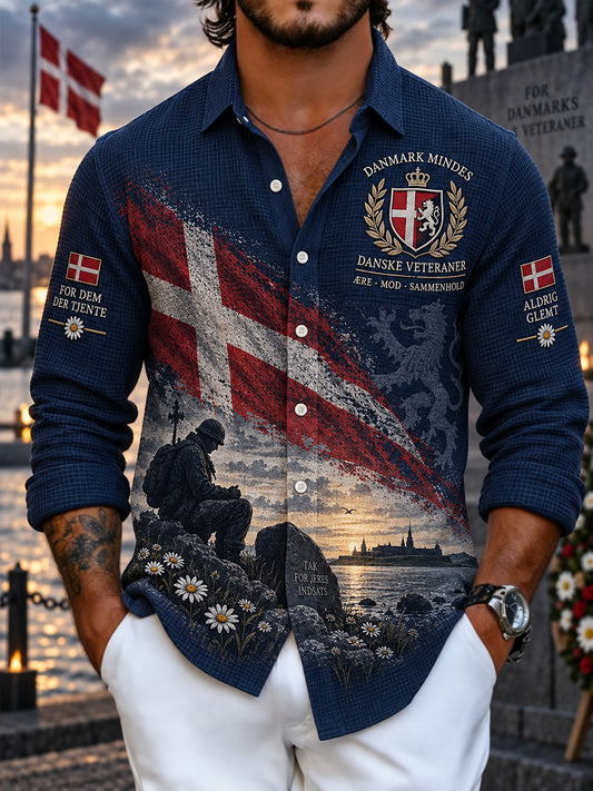 Herre-T-shirt med grafisk print til minde om veteraner, vaflestrikket, langærmet