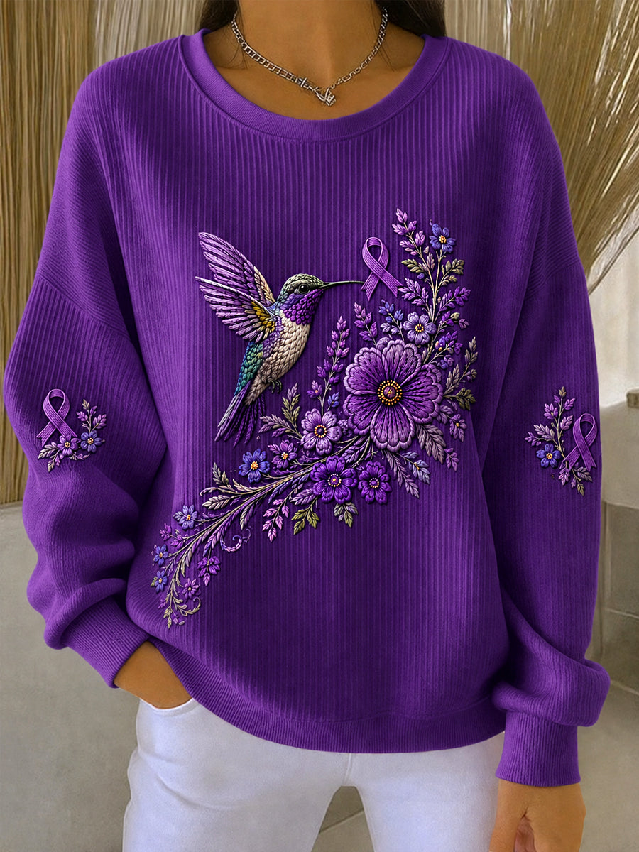 Kvinders lilla blomster & Hummingbird Print Alzheimers bevidsthed Support Sweatshirt
