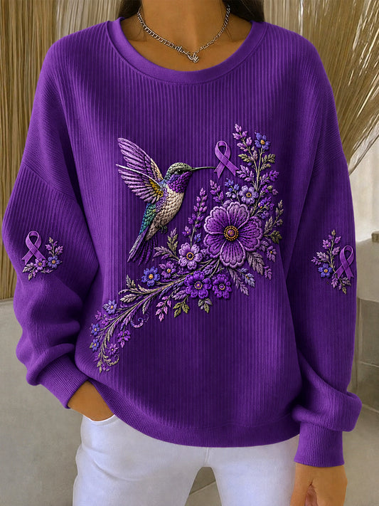 Kvinders lilla blomster & Hummingbird Print Alzheimers bevidsthed Support Sweatshirt