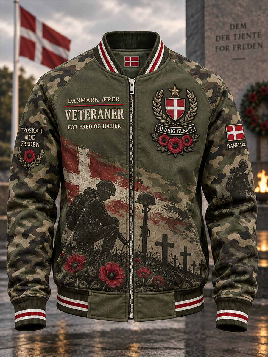 Herrejakke med lange ærmer og grafisk print med veteranerminde