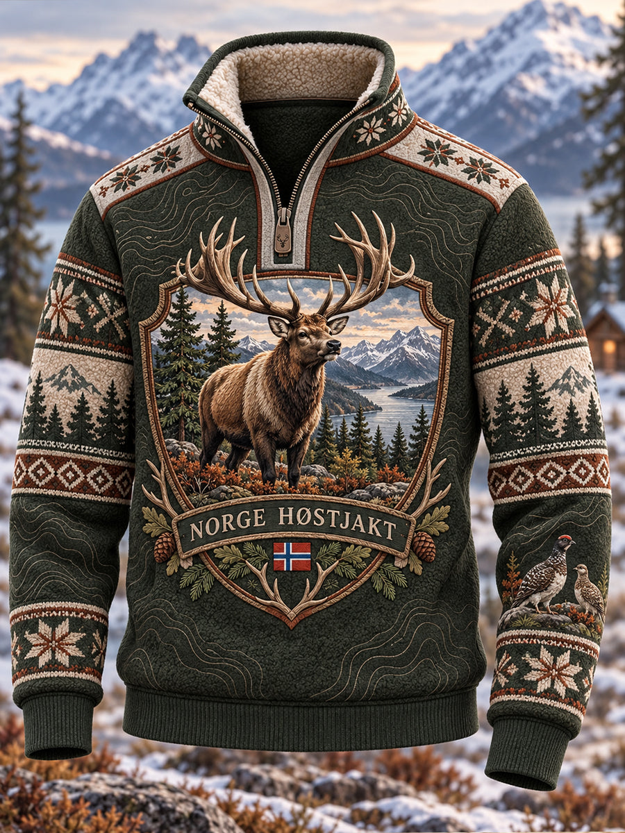 Menns norske jakt sesong Halv-Zip Langærme Flannel Sweatshirt