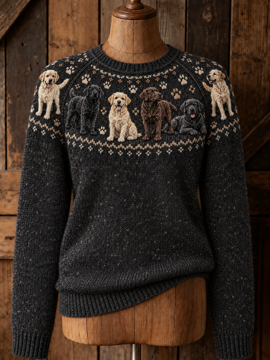 Kvinders Vintage Søde Labrador Retriever & Paws Print Langærmet Sweater.