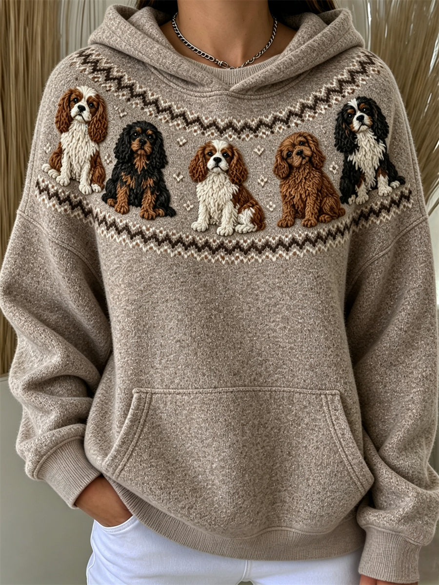 Kvinders Vintage Cavalier hunde Yoke Isle Print Hoodiet