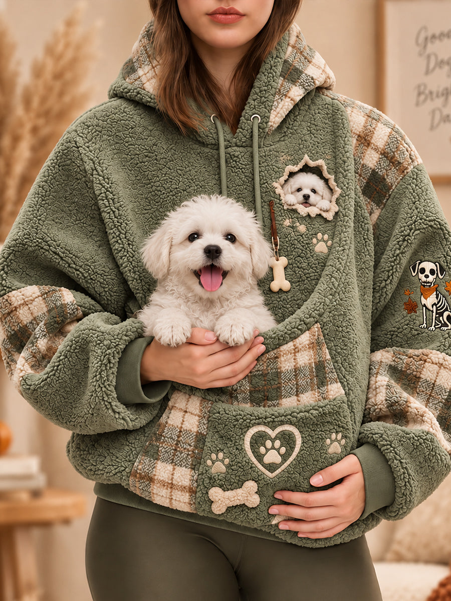 Sjov damehoodie med lomme og dyremotiver til hunde og katte – hundehoodie
