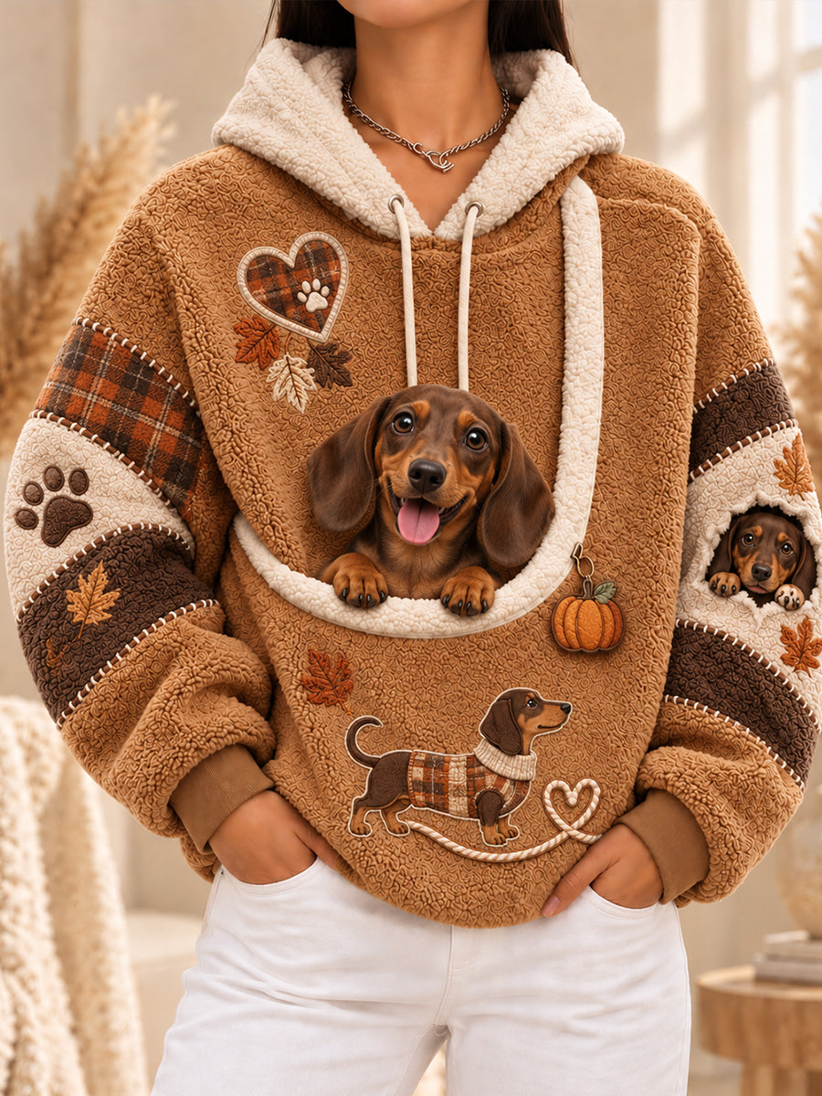 Sjov damehoodie med lomme og dyremotiver til hunde og katte – hundehoodie