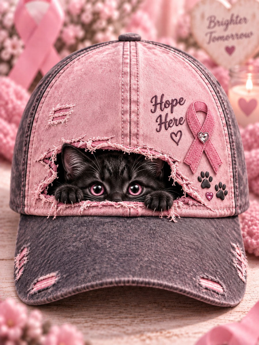 Brystkræftbevidstheds katteprint afslappet unisex hat