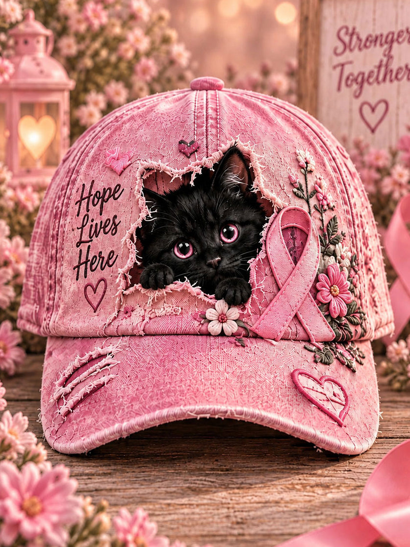 Brystkræft opmærksomhed Kat Print Casual Unisex Hat
