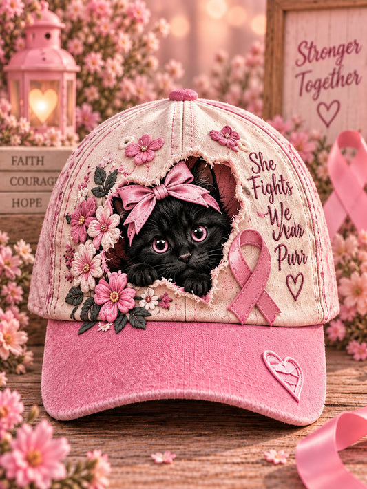 Brystkræftbevidstheds katteprint afslappet unisex hat