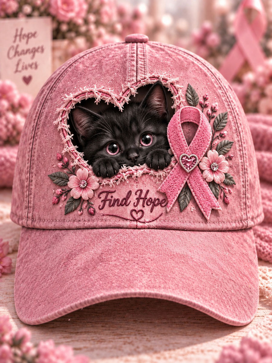 Brystkræftbevidstheds katteprint afslappet unisex hat