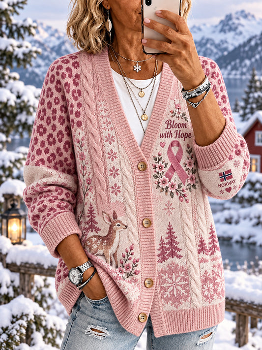 Kvinners brystkreftbevissthet grafisk strikket cardigan