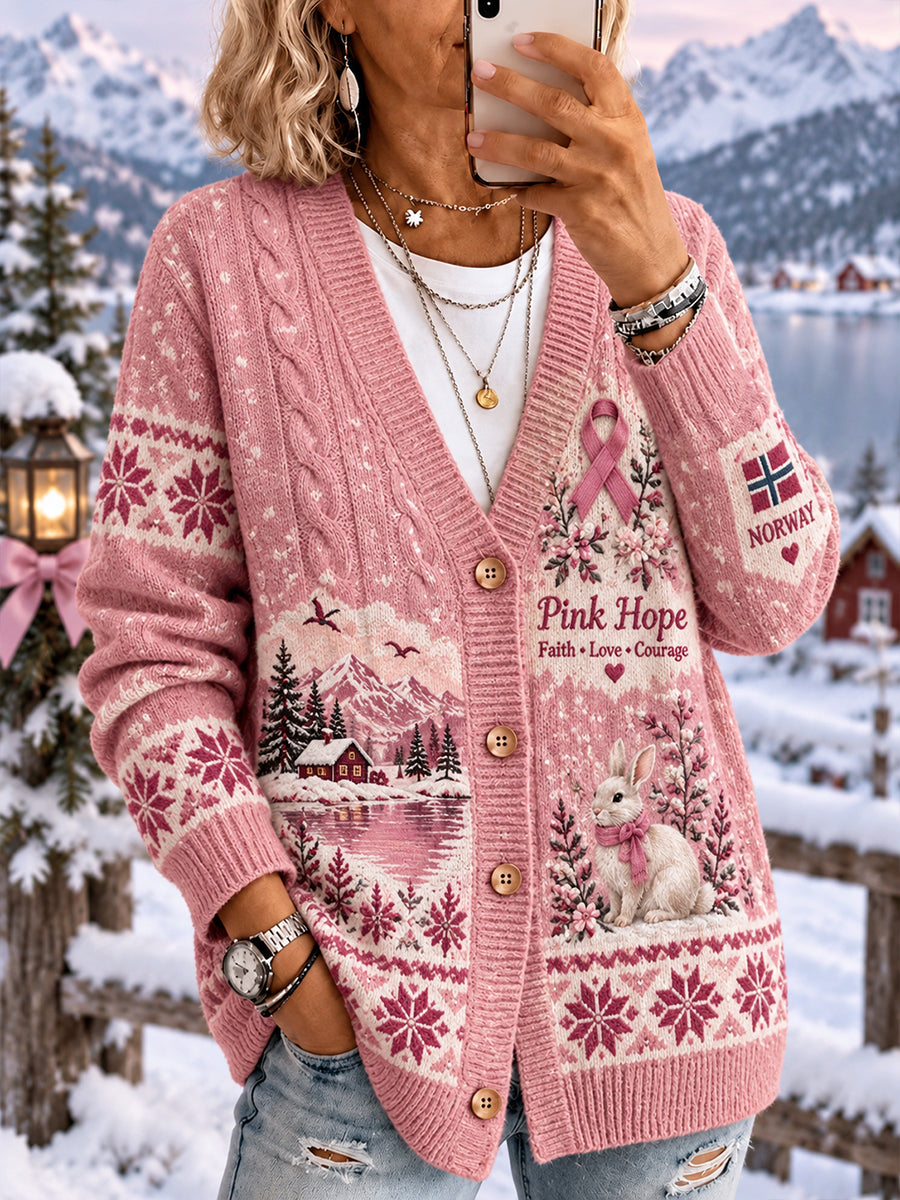 Kvinners brystkreftbevissthet grafisk strikket cardigan