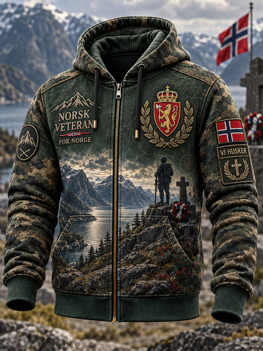 Mænds norsk militær hættetrøje med lynlås som minde om krigstiden