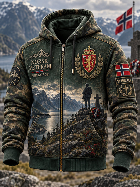 Mænds norsk militær hættetrøje med lynlås som minde om krigstiden