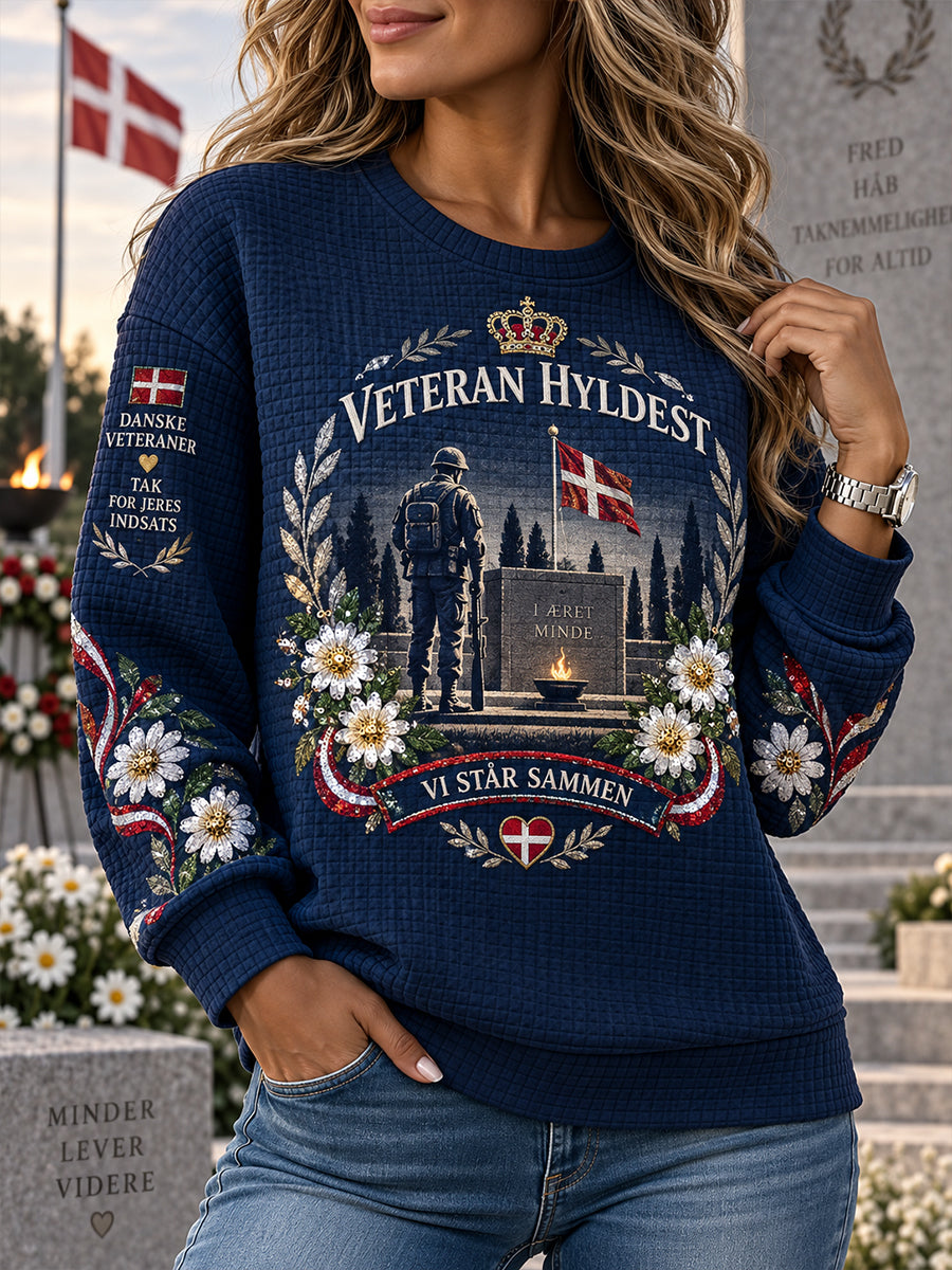 Kvinders Patriotiske Print Vaffel-Knit langærme øverst