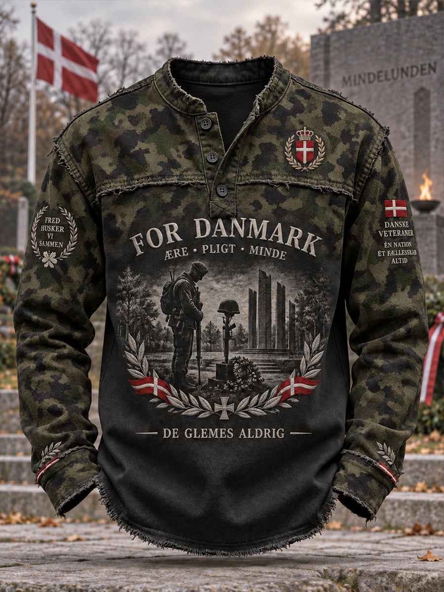 Herretrøje med lange ærmer og patriotisk veteranmotiv