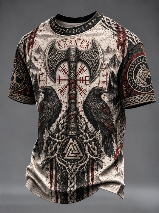 Mænds vikingetrykt t-shirt