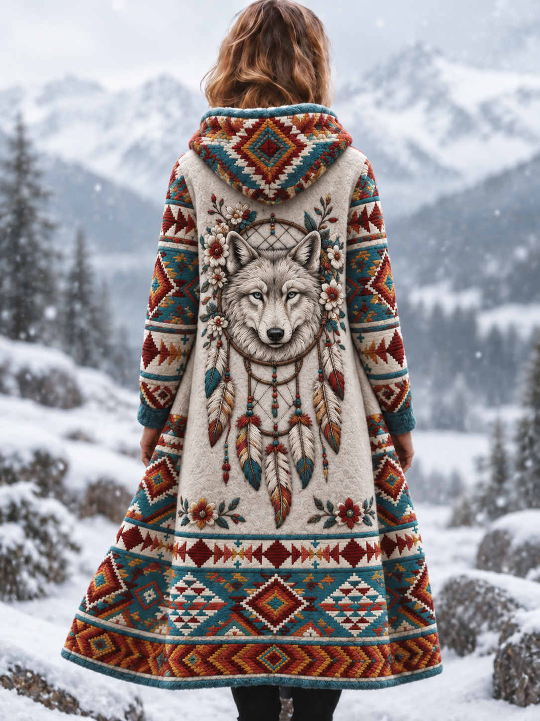 Kvinders Vintage Viking Wolf Head Aztec tyk Flannel Jake