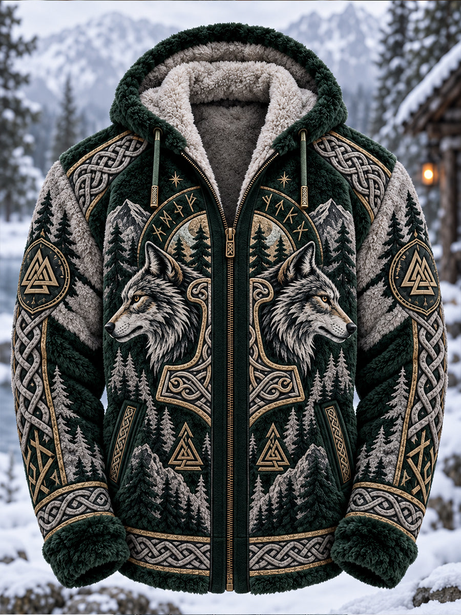 Herre Viking fleecedragt med lynlås og hætte