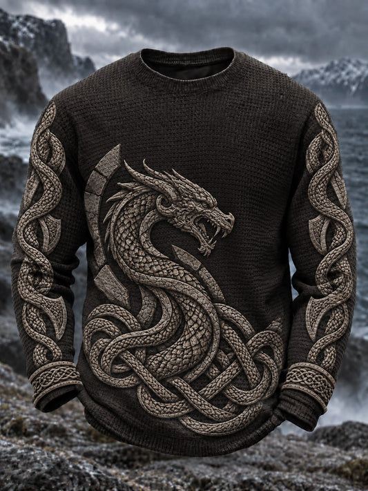 Herre Viking-printet vaffelstruktureret langærmet T-shirt