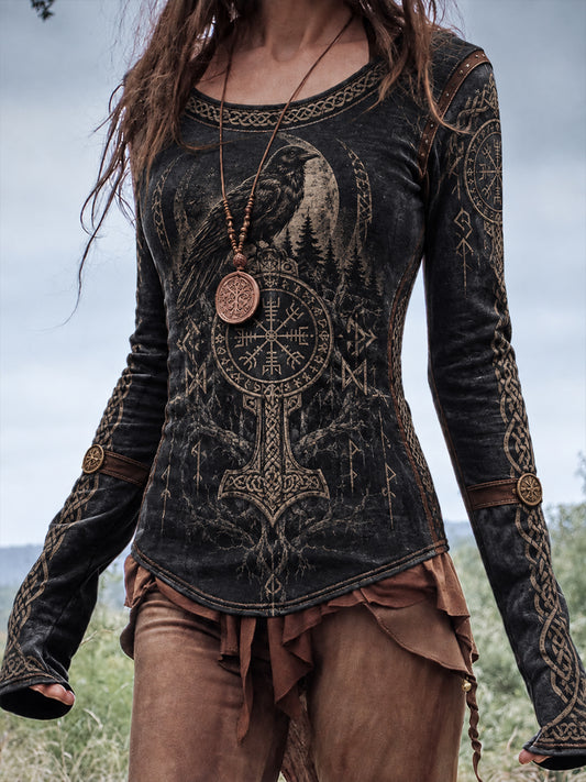 Kvinders Viking rund hals langærme T-shirt