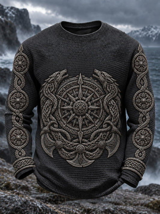 Herre Viking-printet vaffelstruktureret langærmet T-shirt