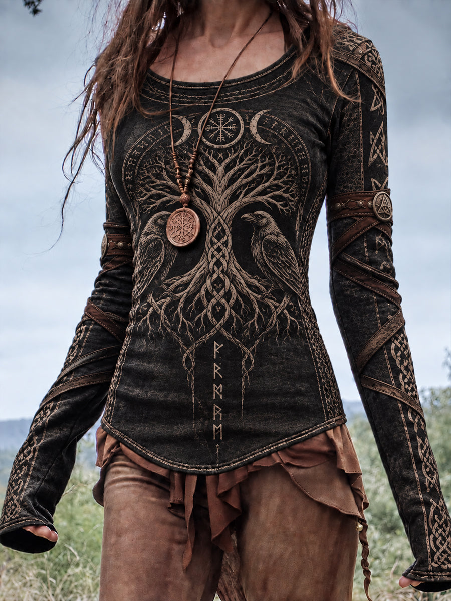 Viking T-shirt med rund hals og lange ærmer til kvinder