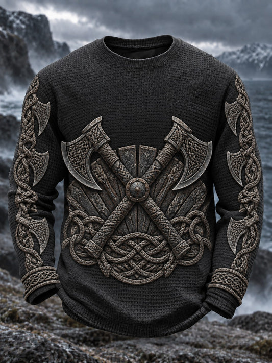 Herre Viking-printet vaffelstruktureret langærmet T-shirt