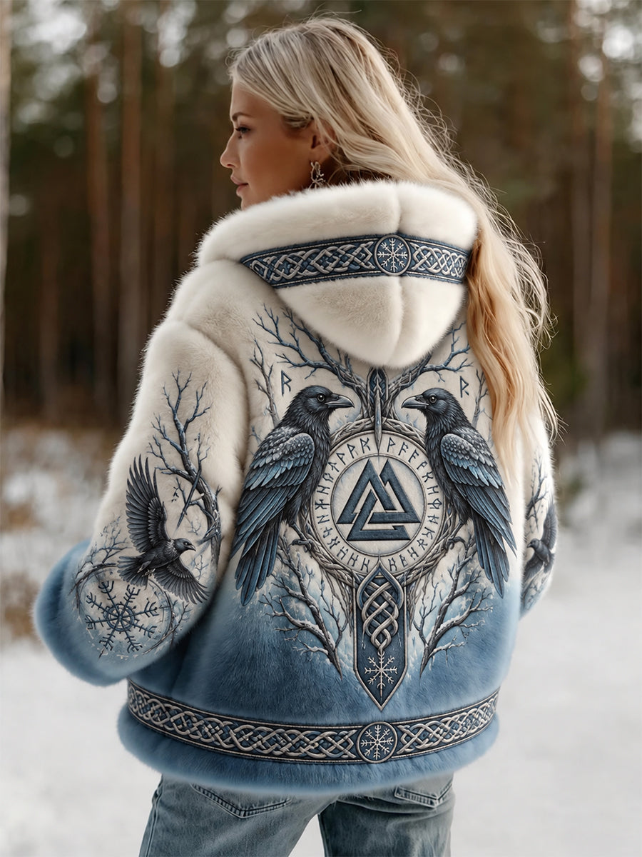 Kvinders Vintage Viking Celtic Knud Crow Print Gradient Flannel Jakken