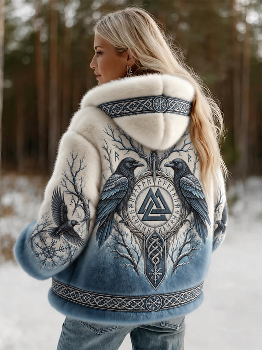 Kvinders Vintage Viking Celtic Knud Crow Print Gradient Flannel Jakken