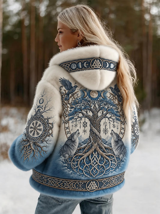 Kvinders Vintage Viking Celtic Knob Wolf Print Gradient Flannel Jake