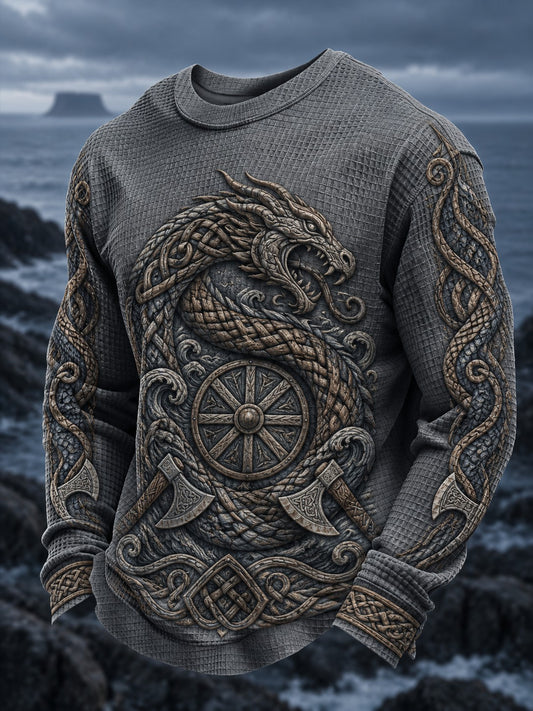 Herre Viking-printet vaffelstruktureret langærmet T-shirt